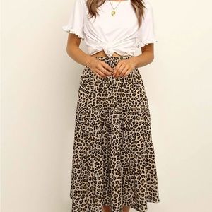 Boho Leopard Print A-line Midi Skirt
